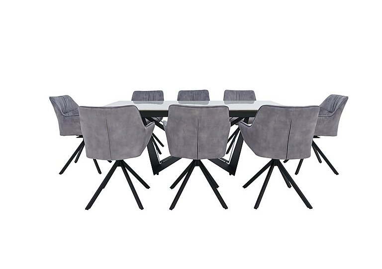 Marvel Black Large Extending Dining Table and 8 Swivel Chairs Silver