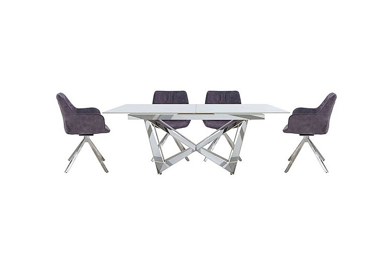 Marvel Chrome Large Extending Dining Table and 4 Swivel Chairs Charcoal