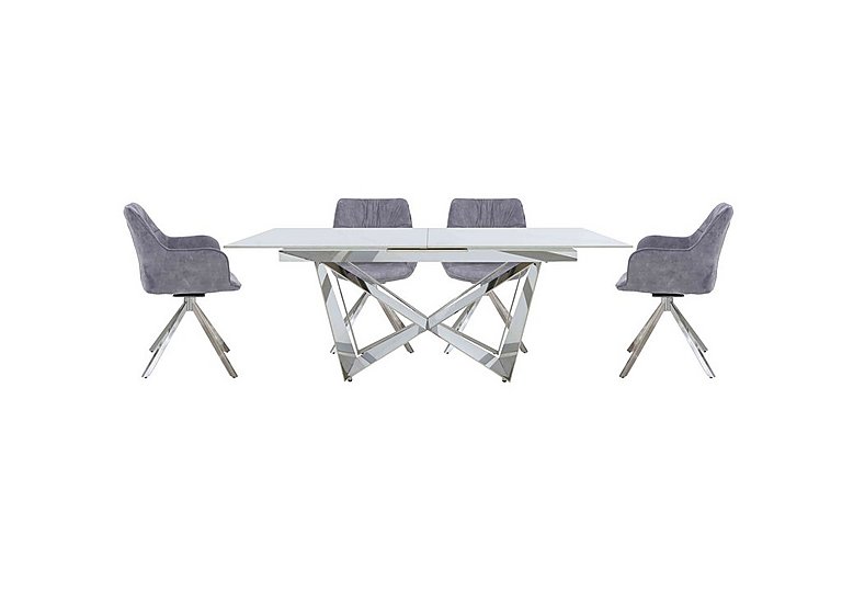 Marvel Chrome Large Extending Dining Table and 4 Swivel Chairs Silver