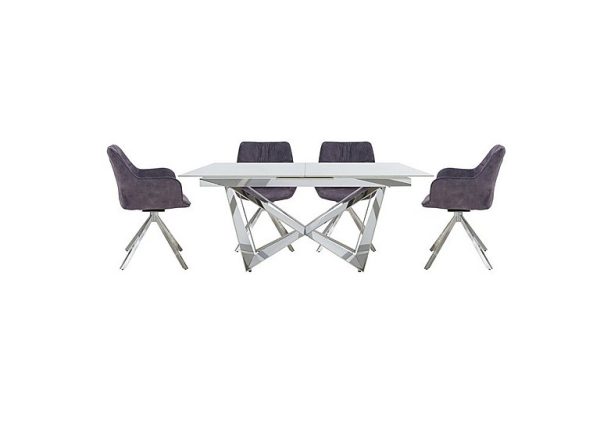 Marvel Chrome Small Extending Dining Table and 4 Swivel Chairs Charcoal