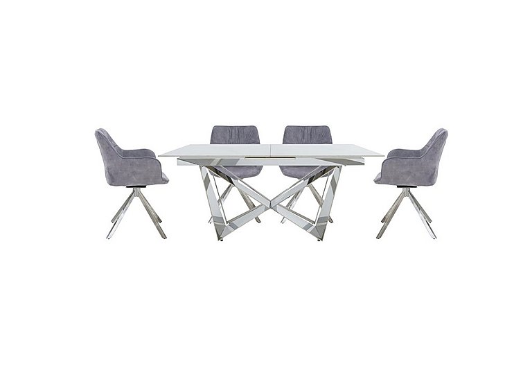 Marvel Chrome Small Extending Dining Table and 4 Swivel Chairs Silver