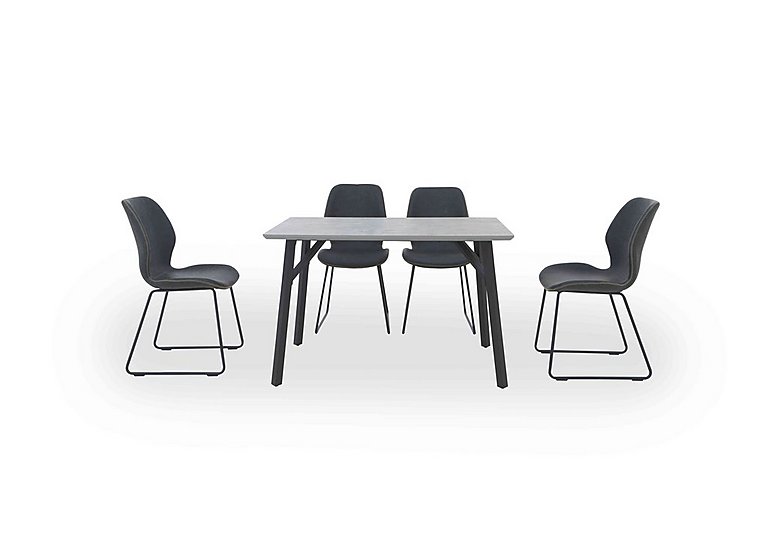 Matteo Rectangular Dining Table with 4 Faux Leather Ski Leg Chairs Dark Grey