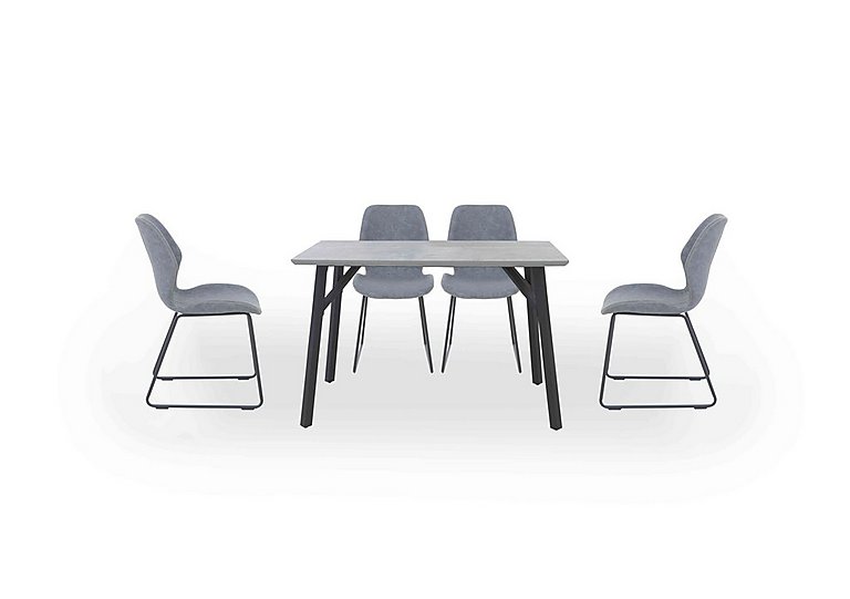 Matteo Rectangular Dining Table with 4 Faux Leather Ski Leg Chairs Light Grey