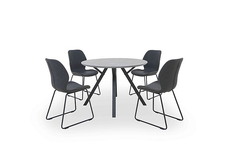 Matteo Round Dining Table with 4 Faux Leather Ski Leg Chairs Dark Grey