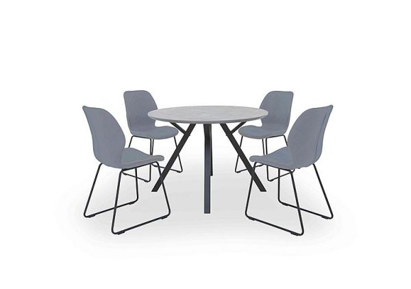 Matteo Round Dining Table with 4 Faux Leather Ski Leg Chairs Light Grey