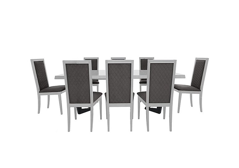 Palazzo 160cm Extending Dining Table in Glossy White with 4 Rombi Chairs Aquos Dark Grey