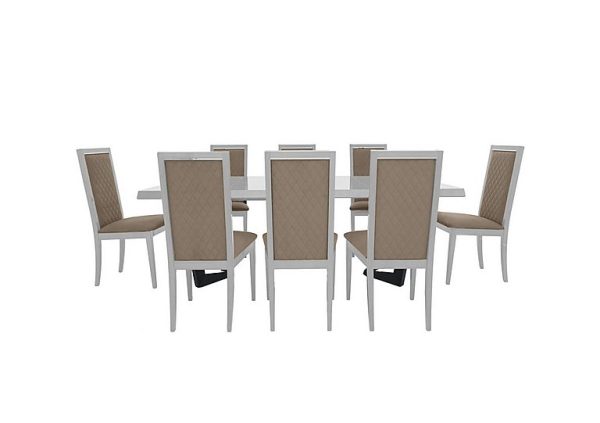 Palazzo 160cm Extending Dining Table in Glossy White with 4 Rombi Chairs Aquos Taupe