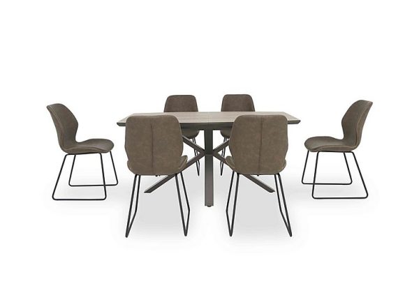 Pedro Extending Dining Table with 6 Faux Leather Ski Leg Chairs Light Brown