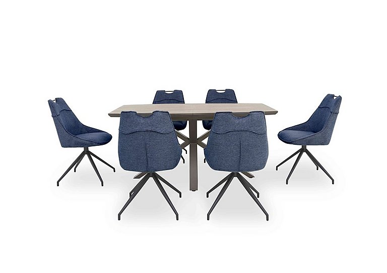 Pedro Extending Dining Table with 6 Swivel Fabric Chairs Blue