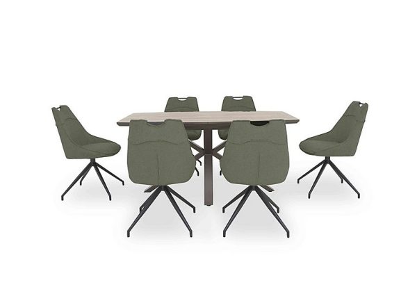 Pedro Extending Dining Table with 6 Swivel Fabric Chairs Green