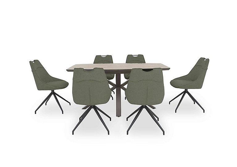 Pedro Extending Dining Table with 6 Swivel Fabric Chairs Green