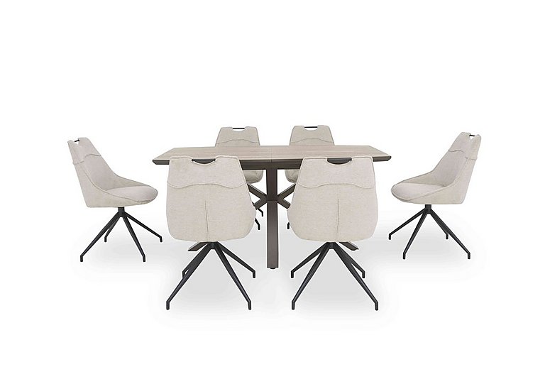 Pedro Extending Dining Table with 6 Swivel Fabric Chairs