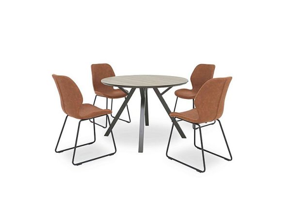 Pedro Round Dining Table with 4 Faux Leather Ski Leg Chairs