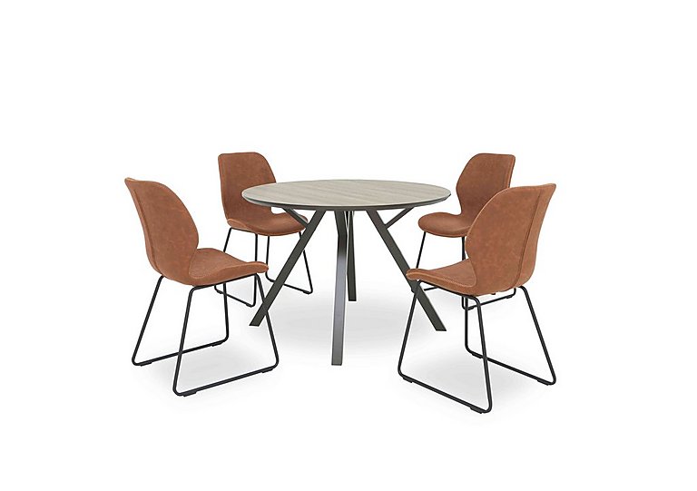 Pedro Round Dining Table with 4 Faux Leather Ski Leg Chairs