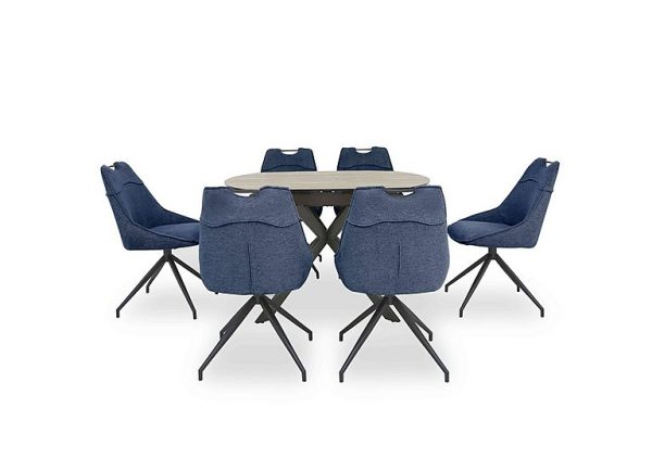 Pedro Swivel Extending Dining Table with 6 Swivel Fabric Chairs Blue