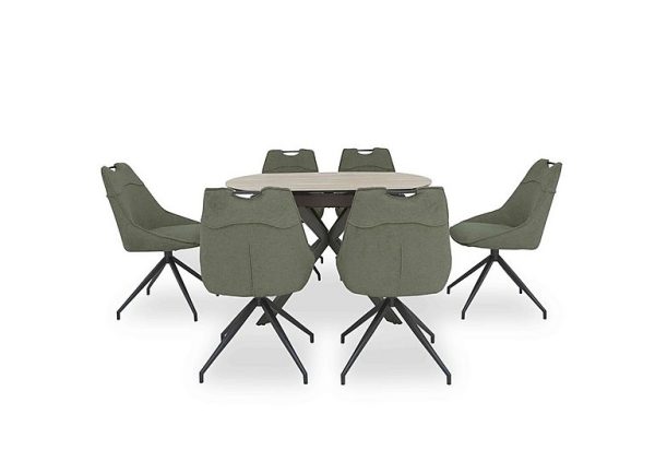 Pedro Swivel Extending Dining Table with 6 Swivel Fabric Chairs Green