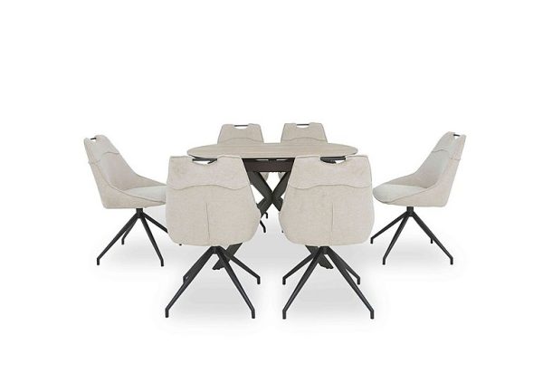 Pedro Swivel Extending Dining Table with 6 Swivel Fabric Chairs