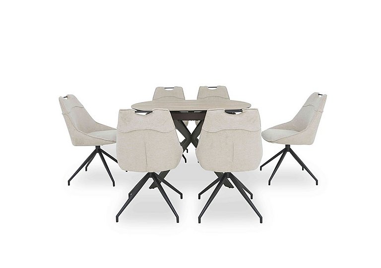 Pedro Swivel Extending Dining Table with 6 Swivel Fabric Chairs