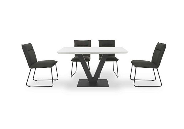 Ruben Dining Table with 4 Faux Suede Chairs White