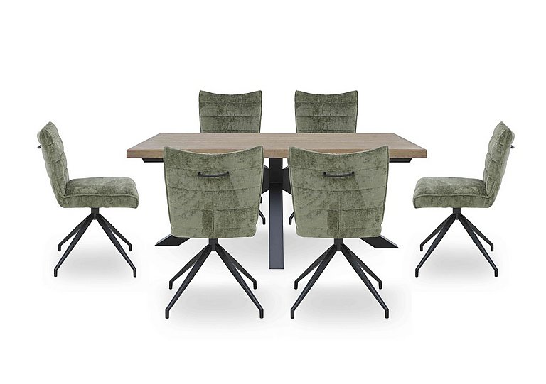 Saturn Large Live Edge Dining Table and 6 Swivel Chairs Green