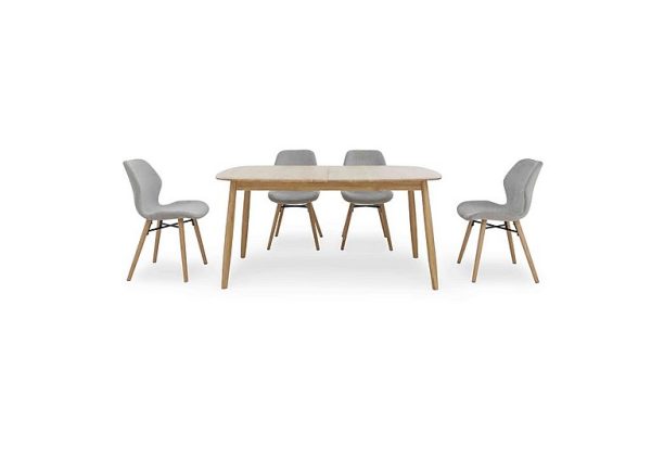 Stockholm Extending Dining Table with 4 Upholstered Chairs Light Oak