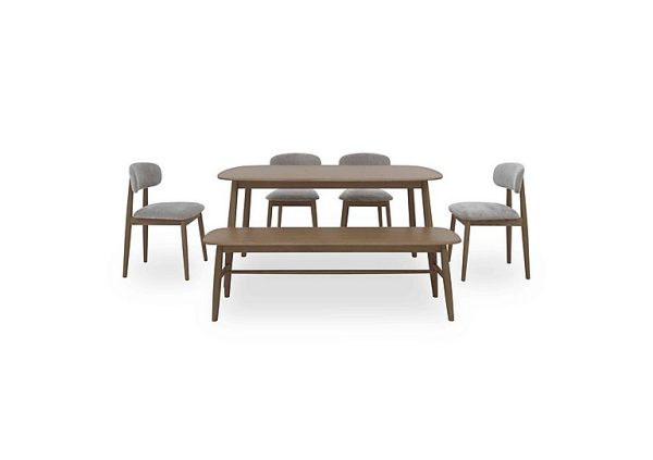 Stockholm Fixed Dining Table with 4 Upholstered Chairs and a Bench Dark Oak