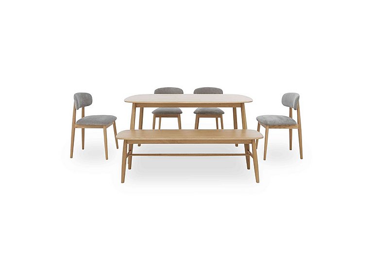 Stockholm Fixed Dining Table with 4 Wooden Chairs and a Bench Light Oak