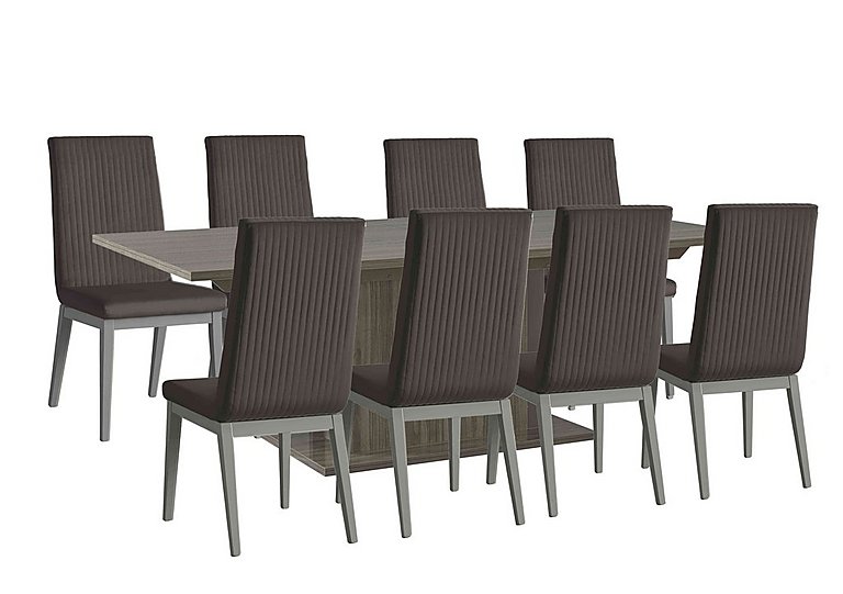 Venezia 160 cm Extending Dining Table and 8 Fluted Faux Leather Chairs Set Grey