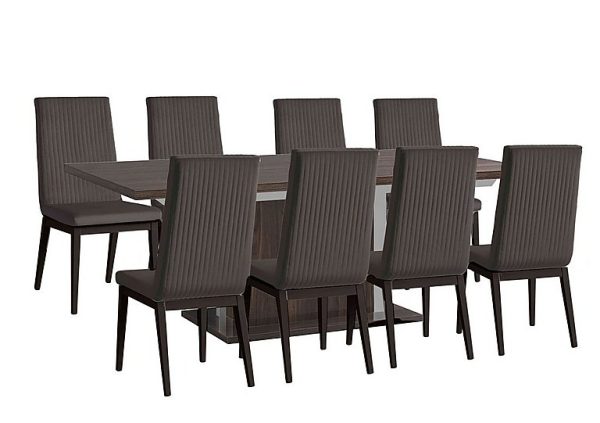 Venezia 160 cm Extending Dining Table and 8 Fluted Faux Leather Chairs Set Walnut