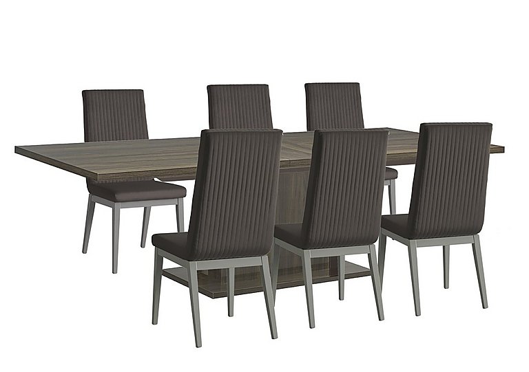 Venezia 200 cm Extending Dining Table and 6 Fluted Faux Leather Chairs Set Grey