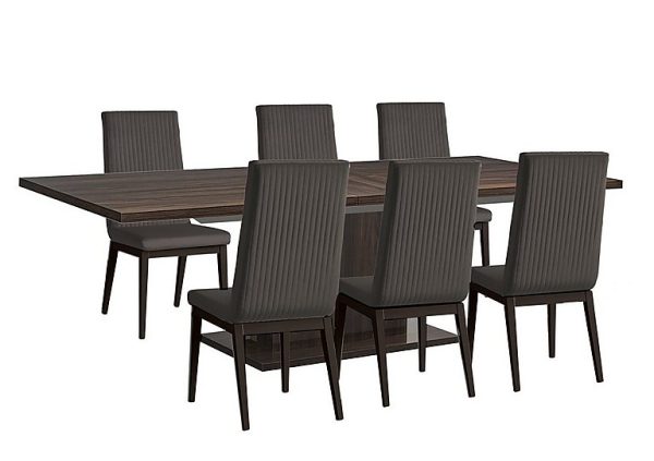 Venezia 200 cm Extending Dining Table and 6 Fluted Faux Leather Chairs Set Walnut