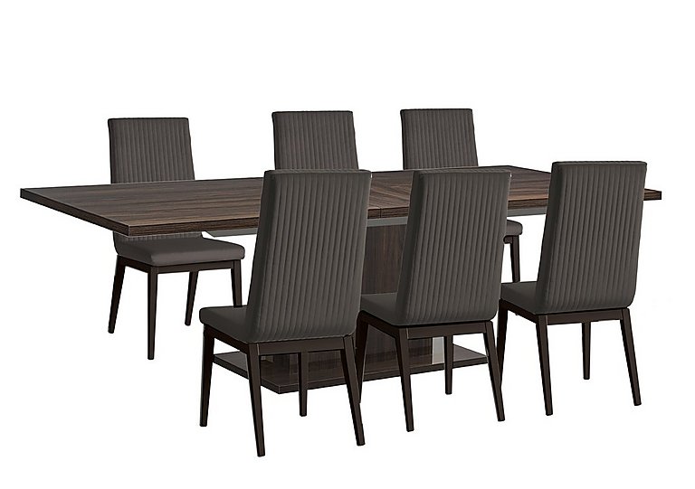 Venezia 200 cm Extending Dining Table and 6 Fluted Faux Leather Chairs Set Walnut