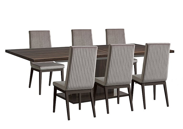 Venezia 200 cm Extending Dining Table and 6 Fluted Fabric Chairs Set Walnut