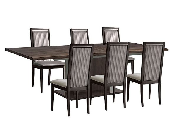 Venezia 200 cm Extending Dining Table and 6 Panelled Fabric Chairs Set Walnut and Grey