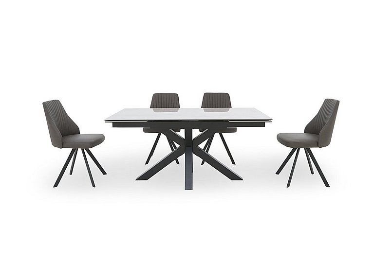 Vida White Extending Dining Table and 4 Swivel Chairs Dark Grey