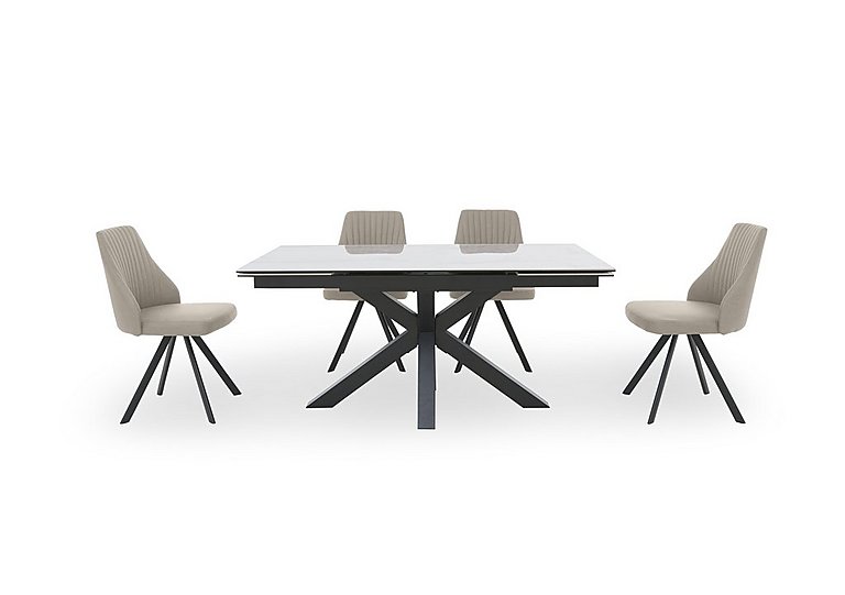 Vida White Extending Dining Table and 4 Swivel Chairs Light Grey