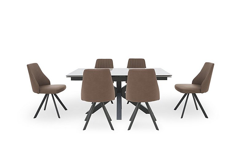 Vida White Extending Dining Table and 6 Swivel Chairs Brown