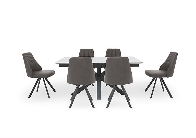 Vida White Extending Dining Table and 6 Swivel Chairs Dark Grey