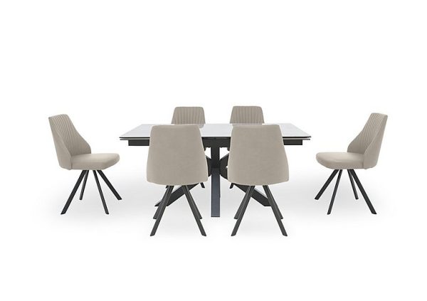 Vida White Extending Dining Table and 6 Swivel Chairs Light Grey