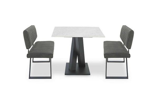 Warrior Crystal White Compact Fixed Dining Table with 2 Standard Benches WhiteGrey