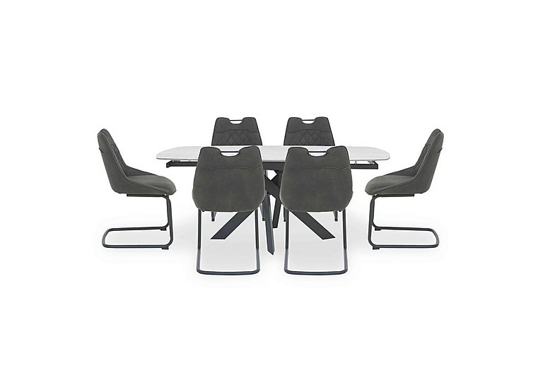 Warrior Crystal White Swivel Extending Dining Table with 6 Cantilever Chairs White