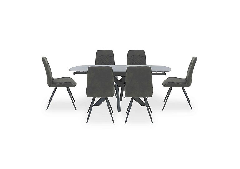 Warrior Grey Swivel Extending Dining Table with 6 Standard Chairs Grey