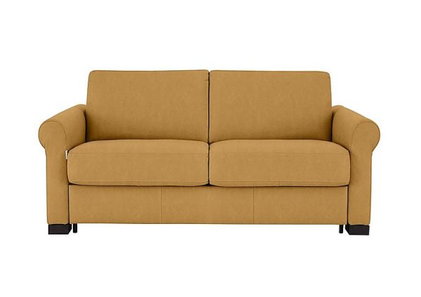 Nicoletti Alcova 2 Seater Fabric Sofa Bed with Scroll Arms Flambe Ocre