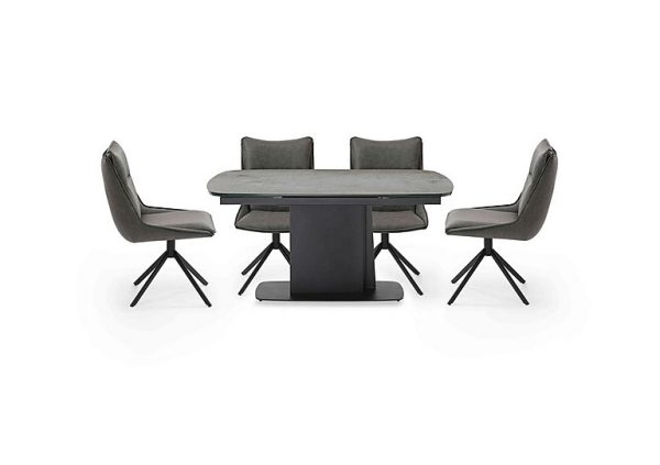 Catalina Small Extending Dining Table and 4 Swivel Chairs Dark Grey