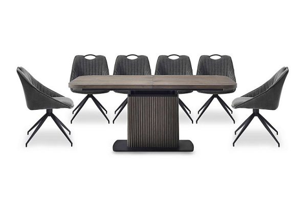 Jai Large Extending Dining Table with 6 Swivel Chairs Dark Grey