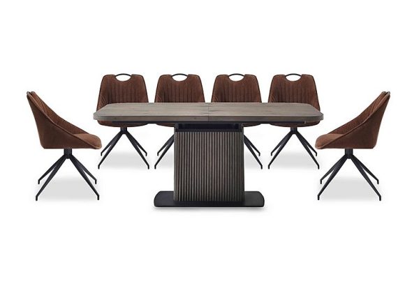 Jai Large Extending Dining Table with 6 Swivel Chairs