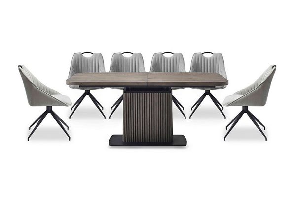 Jai Large Extending Dining Table with 6 Swivel Chairs Silver