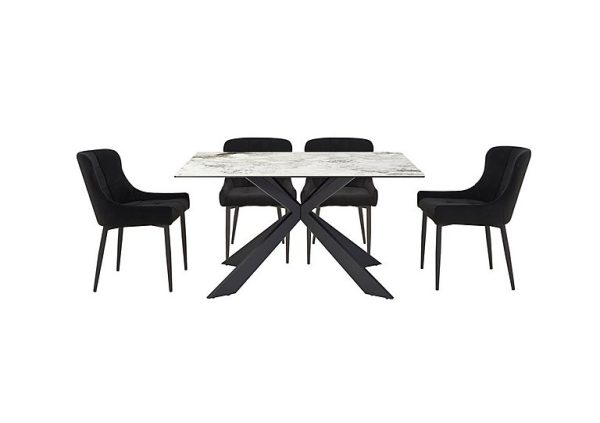 Kos Dining Table with 4 Velvet Chairs Set Black