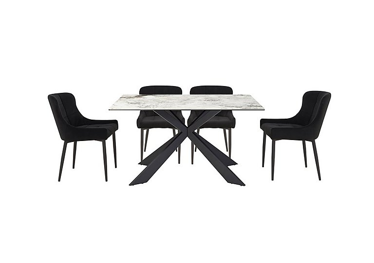 Kos Dining Table with 4 Velvet Chairs Set Black