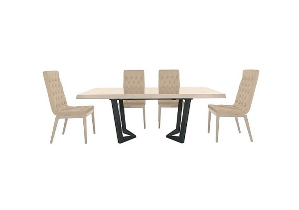 Palazzo 200cm Extending Dining Table in Sand Birch with 4 Capitonne Buttoned Chairs Aquos Cream